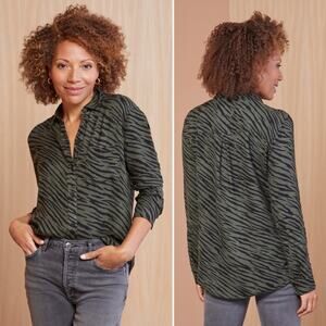 Rails Hunter Top Olive Green Animal Stripe Tiger Zebra Long Sleeve Button Down